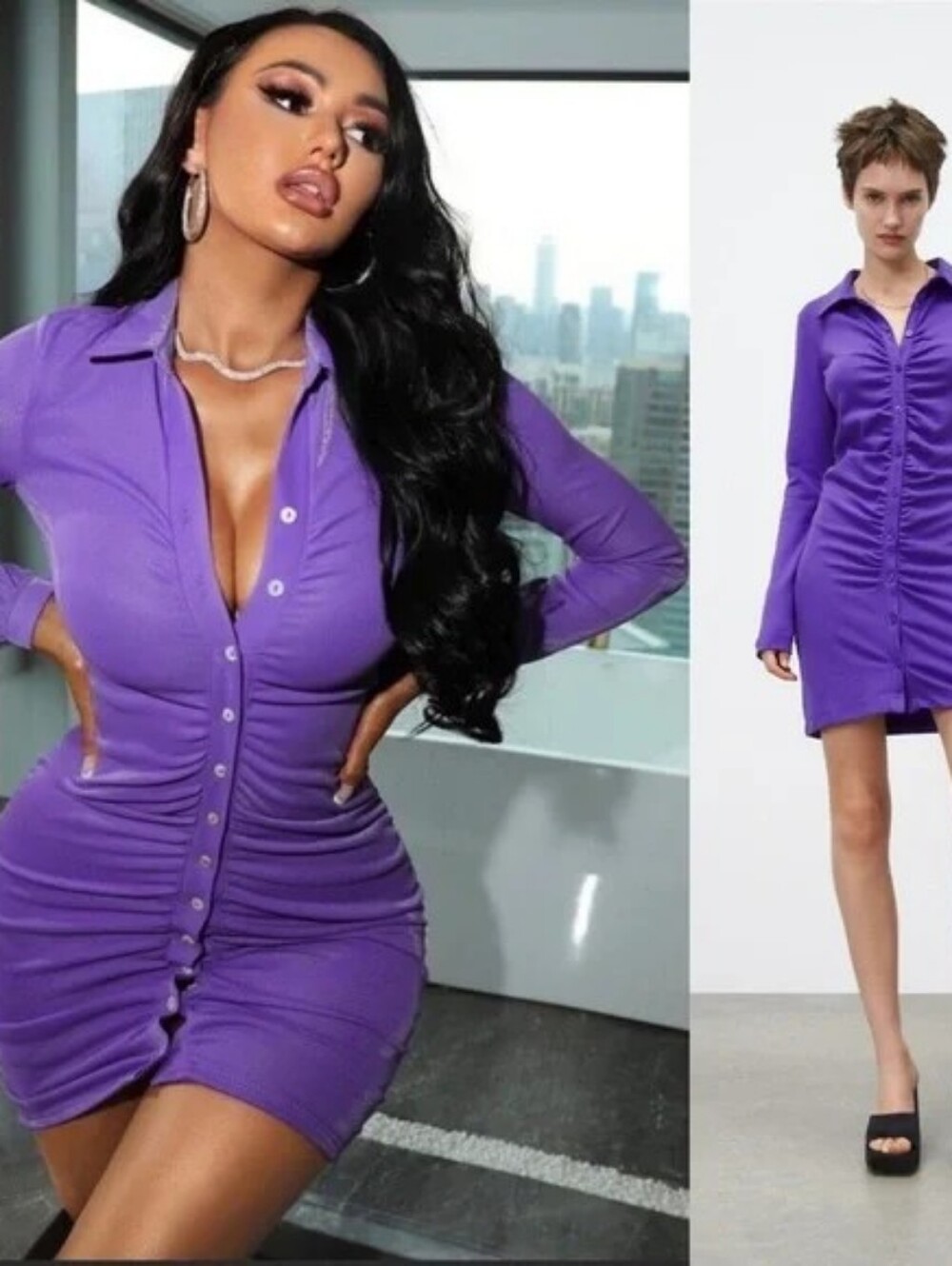 Zara Purple Ruched Shirt Dress